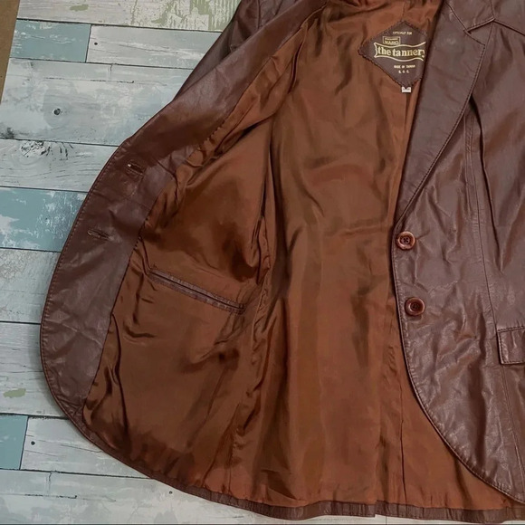 VINTAGE Montgomery Ward The Tannery Genuine Leather 70s Jacket - Picture 5 of 10